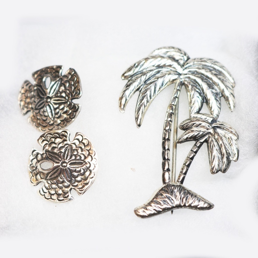 Sterling Silver Palm Tree & Sand Dollar Earrings